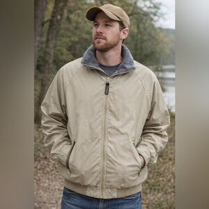 RedHEAD Fleece Lined Men's Beige Bomber Jacket Gray Collar Windbreaker Hunting